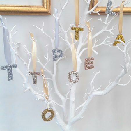 Hanging Glitter Resin Initial, Initial Tree Decoration, Letter Tree Decoration, Bauble