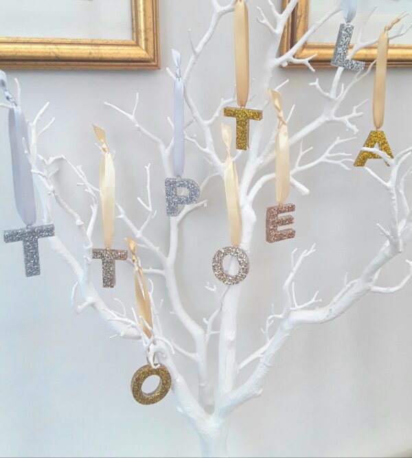 Hanging Glitter Resin Initial, Initial Tree Decoration, Letter Tree Decoration, Bauble
