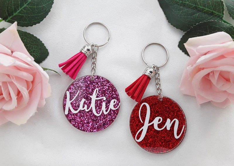 5cm acrylic glitter name keyring, acrylic personalised glitter keyring, personalised acrylic glitter keychain, personalised glitter keyring, personalised glitter keychain