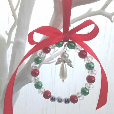 6cm Christmas Tree Decoration,Personalised Beaded hanging decoration,Angel wings tree decor
