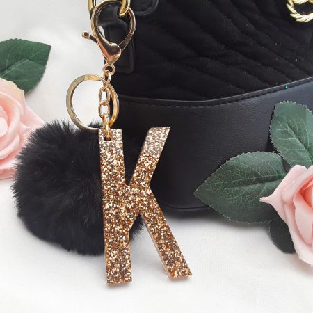 7cm Personalised resin keyring, charm, Pom pom Initial keychain, Pom pom initial bag charm