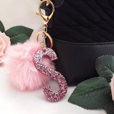 7cm Personalised resin keyring, charm, Pom pom Initial keychain, Pom pom initial bag charm