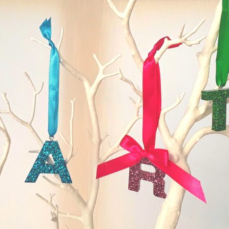 Hanging Glitter Resin Initial, Initial Tree Decoration, Letter Tree Decoration, Bauble