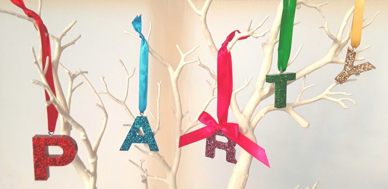 Hanging Glitter Resin Initial, Initial Tree Decoration, Letter Tree Decoration, Bauble