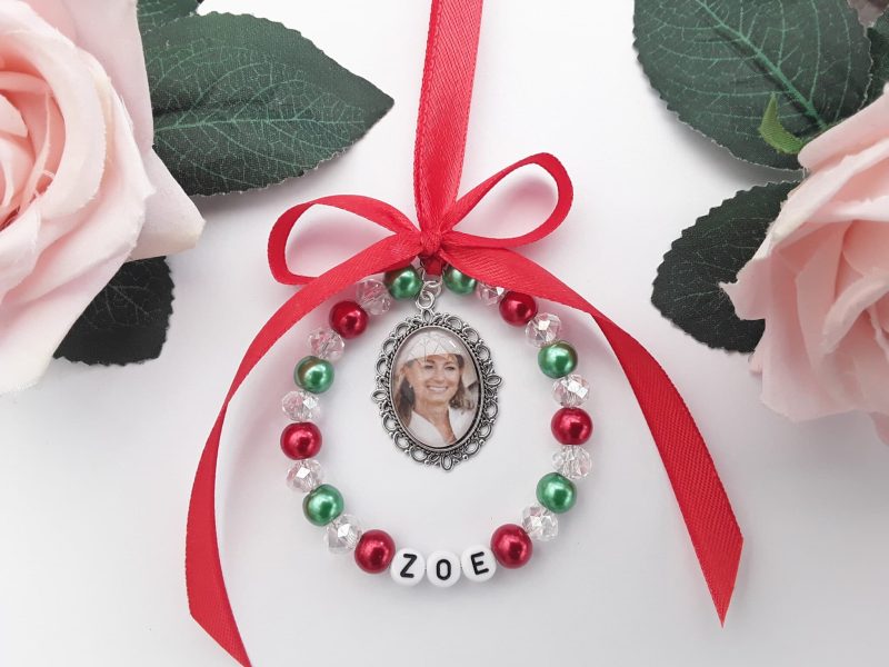 6cm Christmas Tree Decoration, Beaded hanging decoration, Remembrance tree decor, Personalised tree