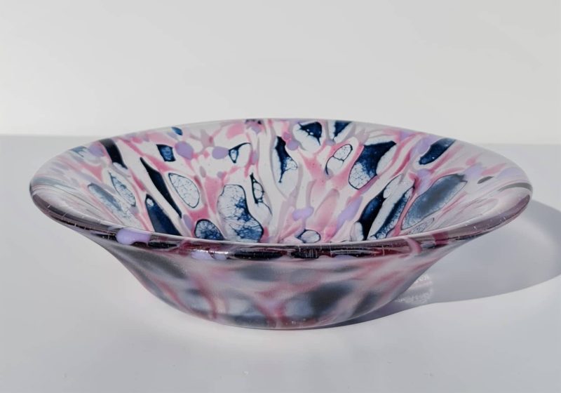 Fused glass orchid bowl