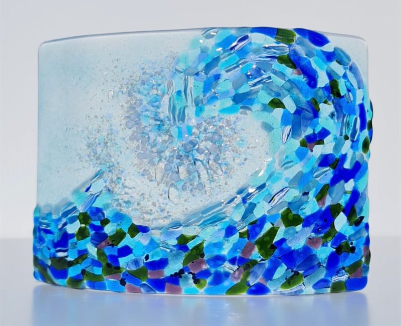 Fused glass Crashing Wave freestanding curve