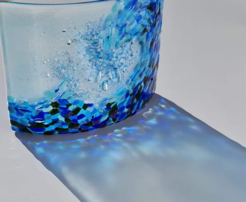 Fused glass Crashing Wave freestanding curve