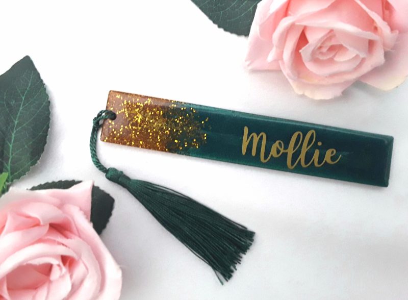 Personalised resin bookmark, resin glitter bookmark, resin bookmark gift, book lover gift,