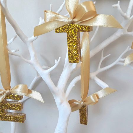 Hanging Glitter Resin Initial, Initial Tree Decoration, Letter Tree Decoration, Bauble