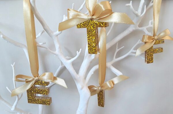 Hanging Glitter Resin Initial, Initial Tree Decoration, Letter Tree Decoration, Bauble