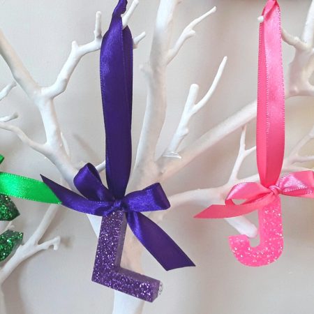 Hanging Glitter Resin Initial, Initial Tree Decoration, Letter Tree Decoration, Bauble