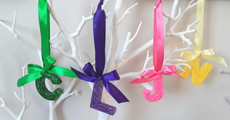 Hanging Glitter Resin Initial, Initial Tree Decoration, Letter Tree Decoration, Bauble