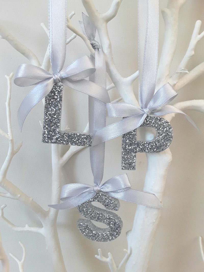 Hanging Glitter Resin Initial, Initial Tree Decoration, Letter Tree Decoration, Bauble