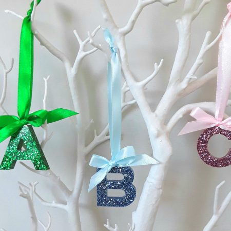Hanging Glitter Resin Initial, Initial Tree Decoration, Letter Tree Decoration, Bauble