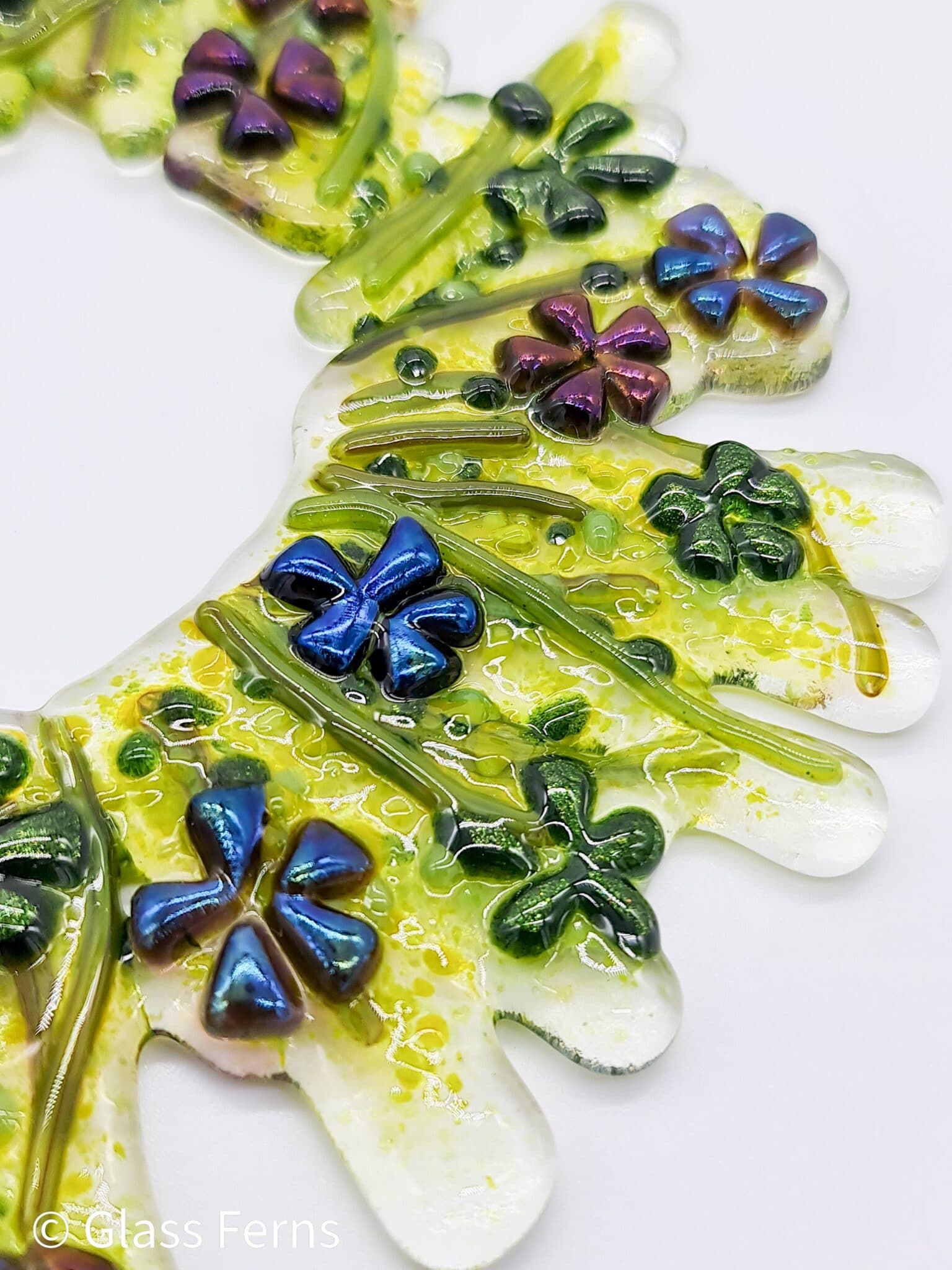 Fused Glass Iridescent Flower Wreath