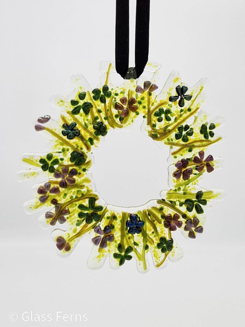 Fused Glass Iridescent Flower Wreath