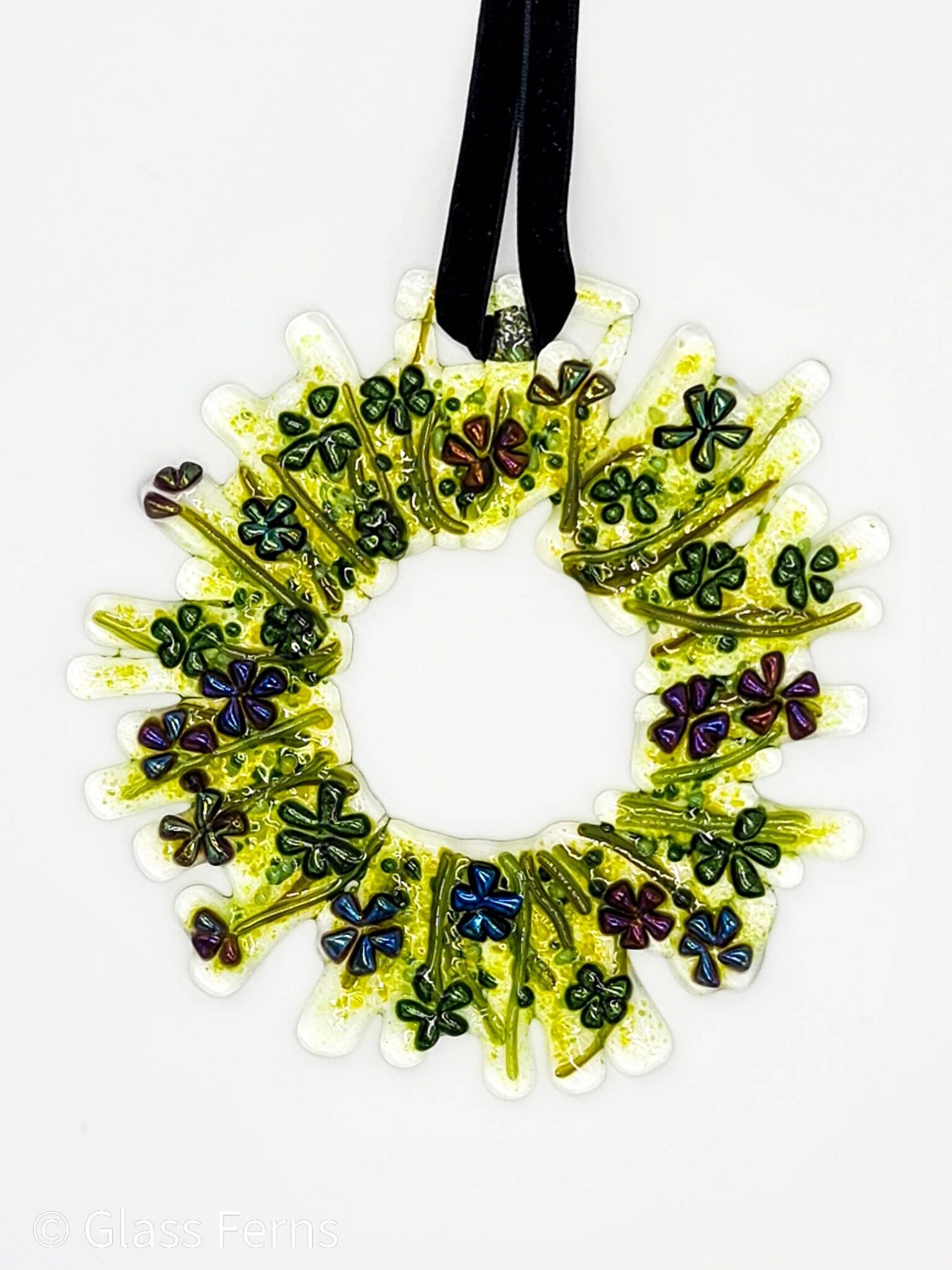 Fused Glass Iridescent Flower Wreath