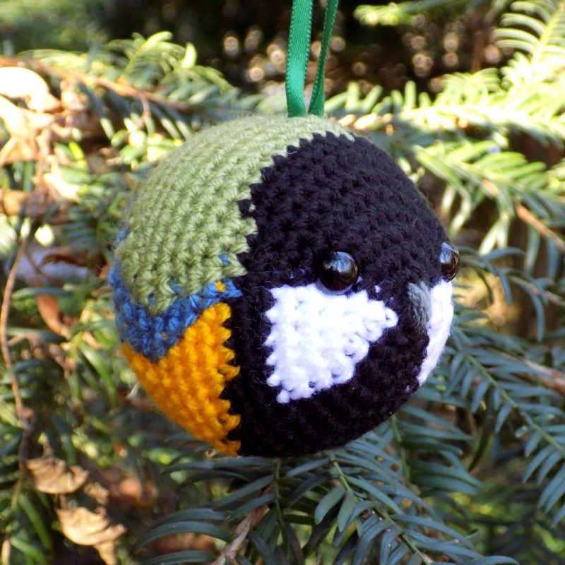 Great Tit crocheted tree decoration - ready to ship
