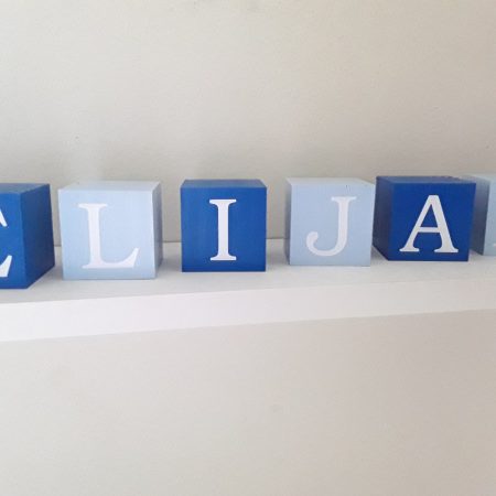 Handpainted wood baby name blocks, various colours, 3 block sizes