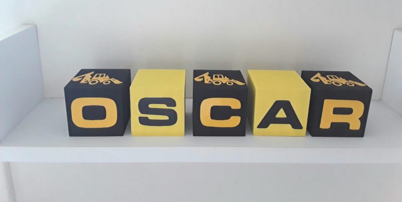 Personalised blocks,Digger wood name blocks,Construction room decor, 3 sizes