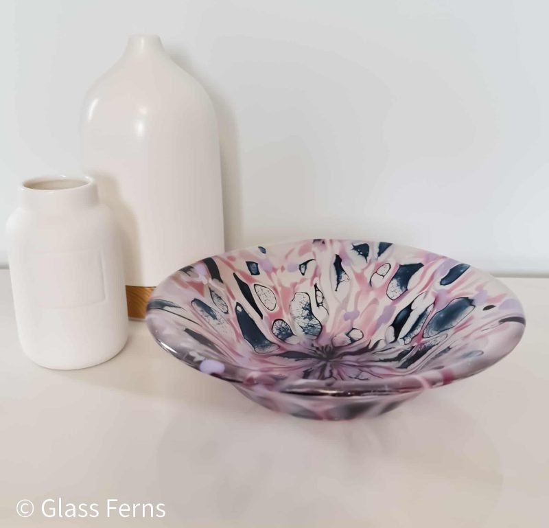 Fused glass orchid bowl