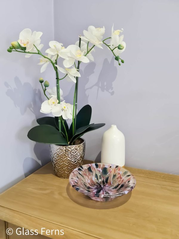 Fused glass orchid bowl