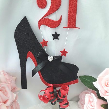 Personalised High Heel Shoe Topper, ANY AGE Glitter Stiletto Shoe Cake Topper