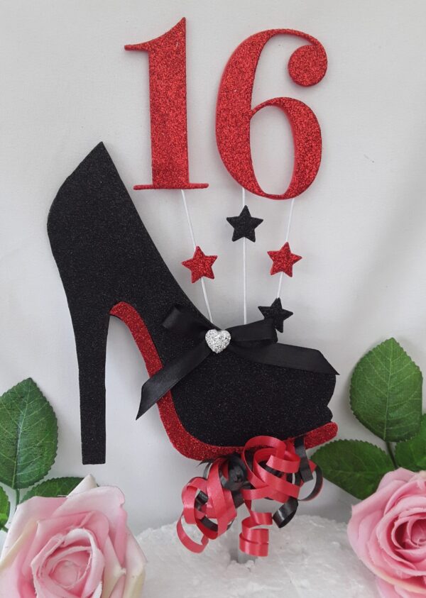 Personalised High Heel Shoe Topper, ANY AGE Glitter Stiletto Shoe Cake Topper