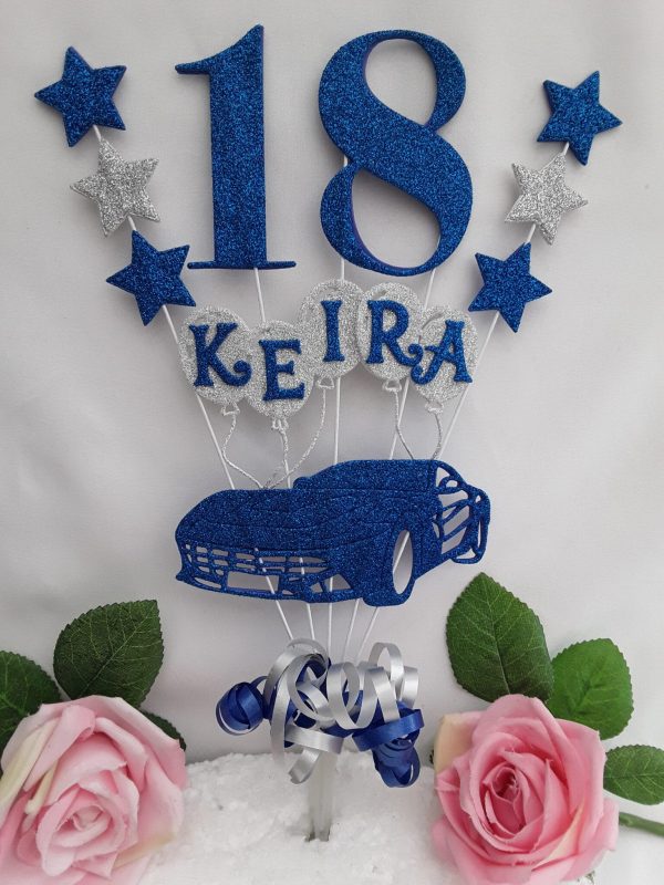 Personalised Sports Car Cake Topper, Glitter sports car cake topper