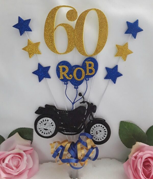 Personalised Motorbike Cake Topper, Glitter Motorcycle cake topper