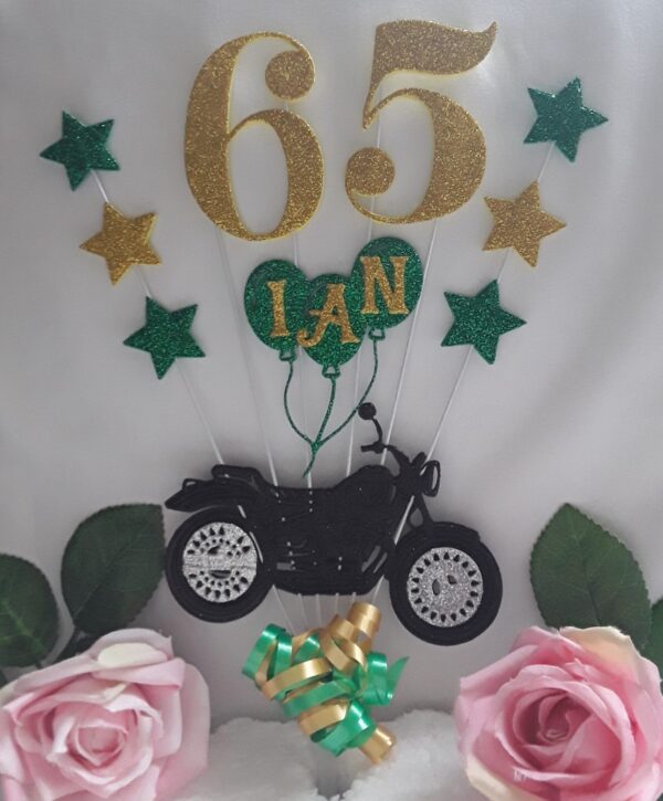 Personalised Motorbike Cake Topper, Glitter Motorcycle cake topper