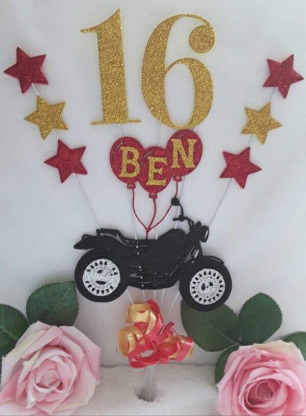 Personalised Motorbike Cake Topper, Glitter Motorcycle cake topper