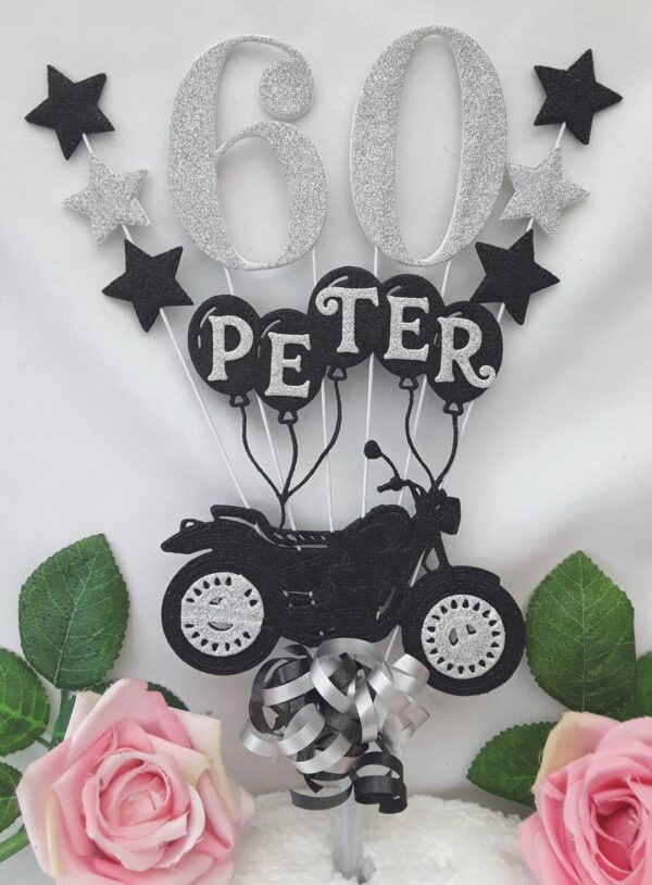 Personalised Motorbike Cake Topper, Glitter Motorcycle cake topper