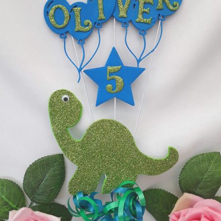 Personalised Dino Cake Topper, ANY AGE Dinosaur Cake Topper, Glitter Dino Topper