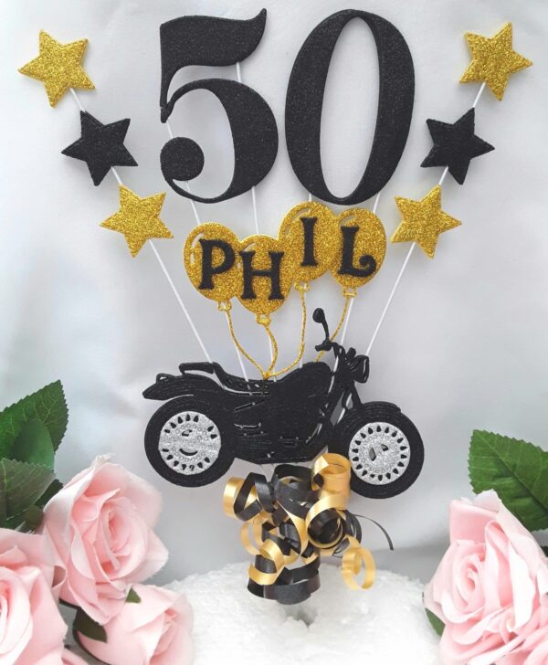 Personalised Motorbike Cake Topper, Glitter Motorcycle cake topper