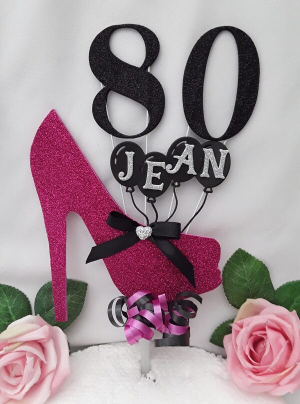 Personalised High Heel Shoe Topper, ANY AGE Glitter Stiletto Shoe Cake Topper