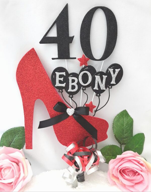 Personalised High Heel Shoe Topper, ANY AGE Glitter Stiletto Shoe Cake Topper