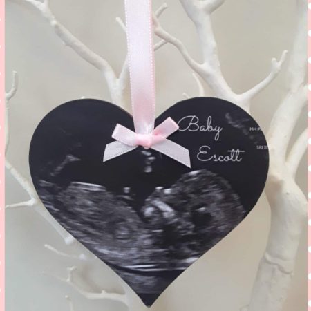 Personalised baby scan hanging wood heart,baby announcement heart wood plaque