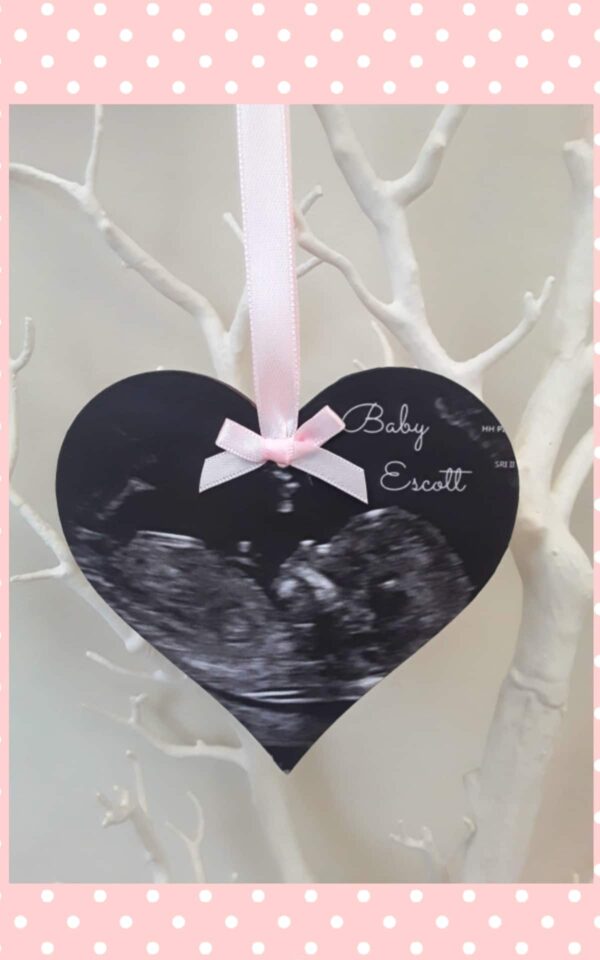 Personalised baby scan hanging wood heart,baby announcement heart wood plaque