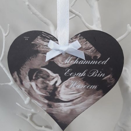 Personalised baby scan hanging wood heart,baby announcement heart wood plaque