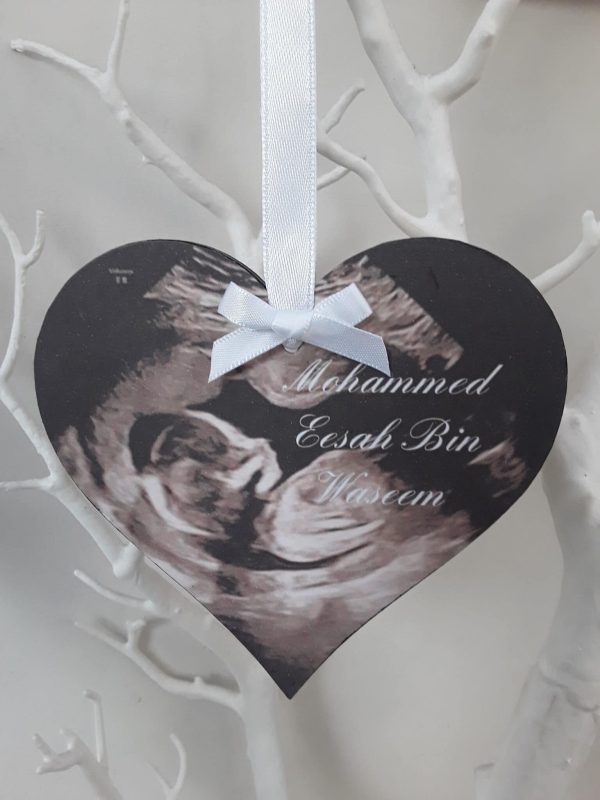 Personalised baby scan hanging wood heart,baby announcement heart wood plaque