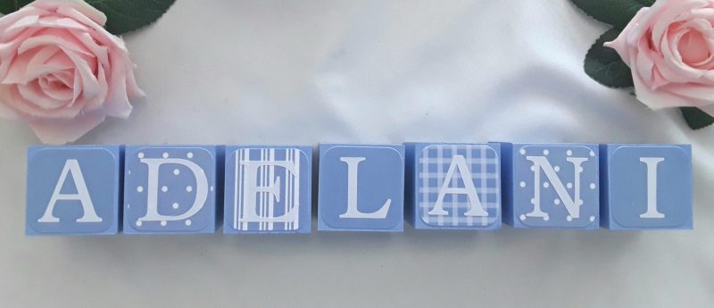 Handpainted wood baby name blocks, 6 colours, 3 block sizes