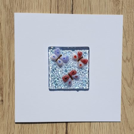 Keepsake fused glass blank card featuring a trio of butterflies