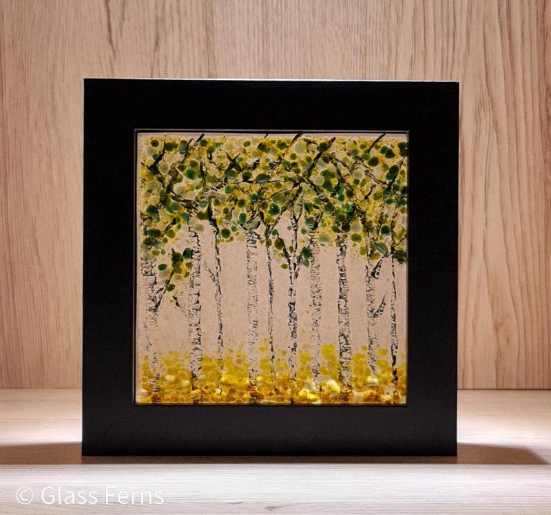 Woodland trees fused glass art panel