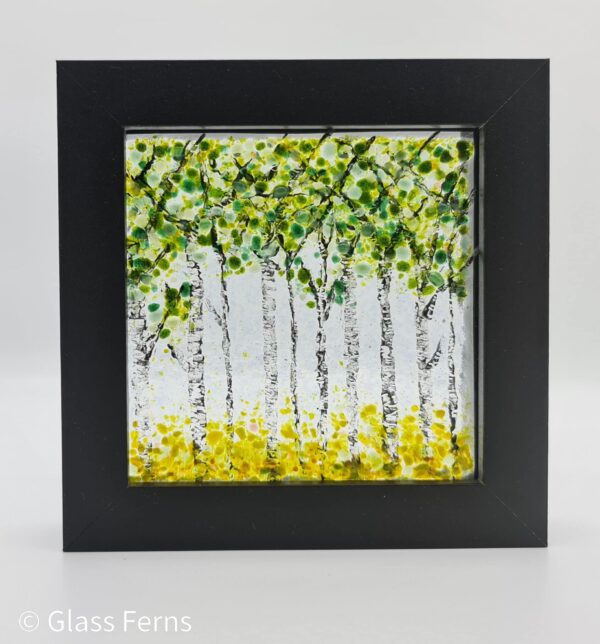 Woodland trees fused glass art panel