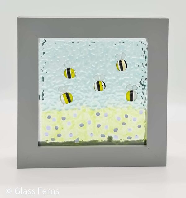 Bee pasture panel fused glass art
