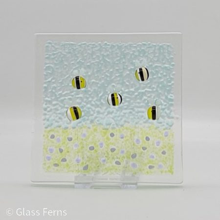 Bee pasture panel fused glass art