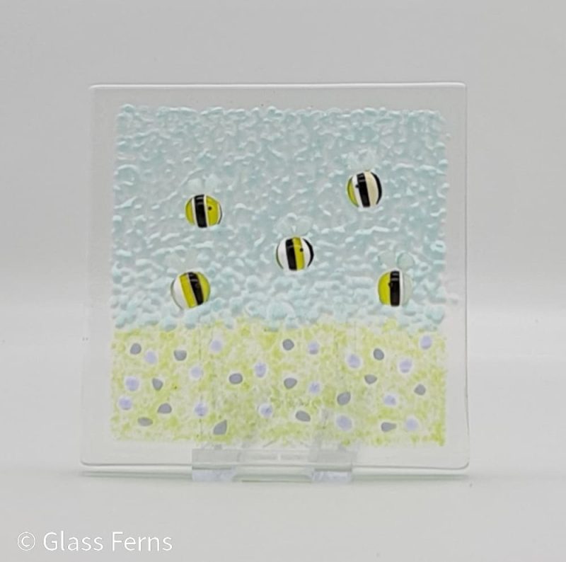 Bee pasture panel fused glass art