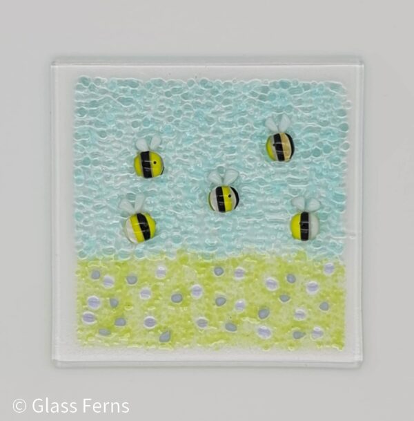 Bee pasture panel fused glass art
